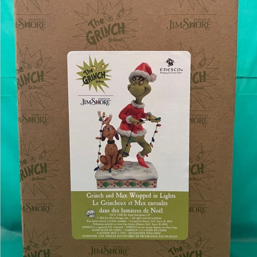 COPY - Enesco Jim Shore Grinch and Max Wrapped in Lights.